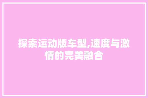 探索运动版车型,速度与激情的完美融合