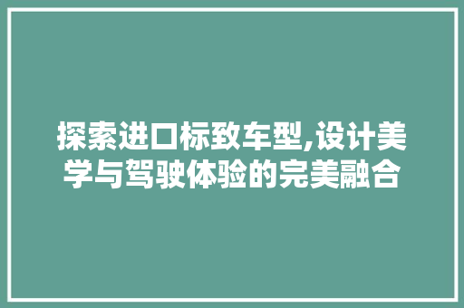 探索进口标致车型,设计美学与驾驶体验的完美融合