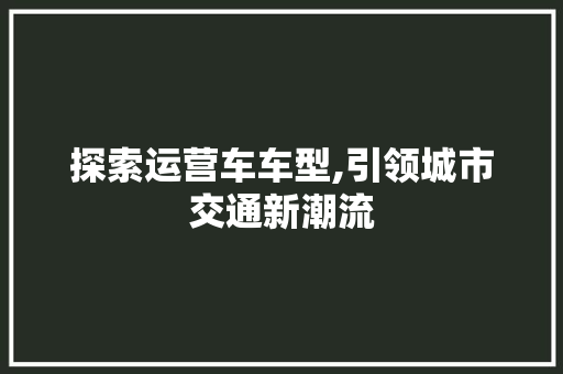 探索运营车车型,引领城市交通新潮流