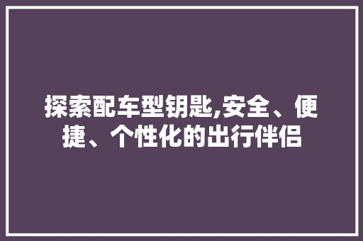 探索配车型钥匙,安全、便捷、个性化的出行伴侣
