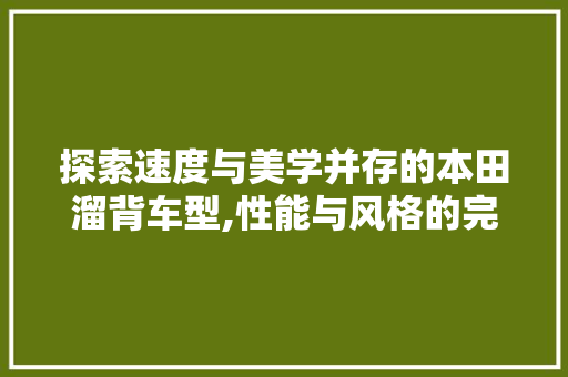 探索速度与美学并存的本田溜背车型,性能与风格的完美融合