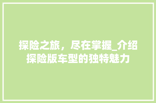 探险之旅，尽在掌握_介绍探险版车型的独特魅力