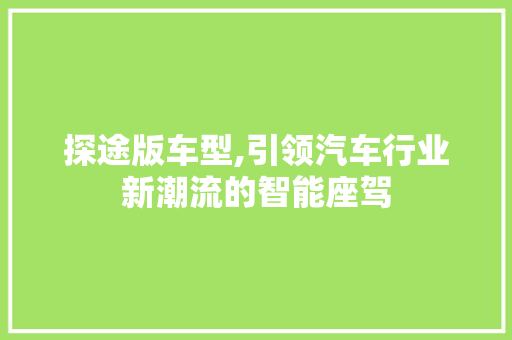 探途版车型,引领汽车行业新潮流的智能座驾