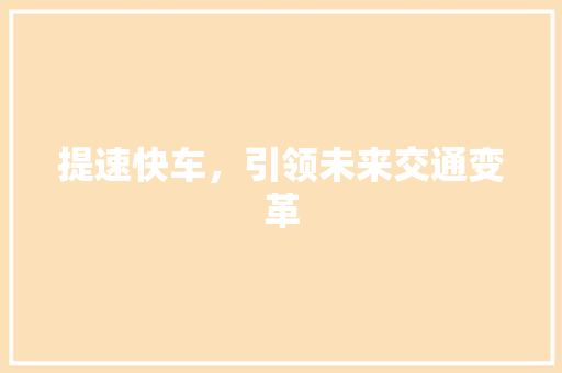 提速快车，引领未来交通变革