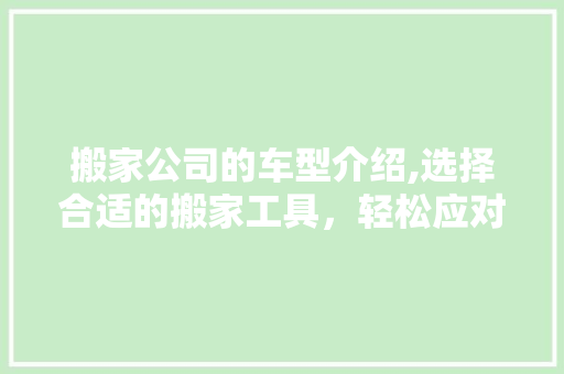 搬家公司的车型介绍,选择合适的搬家工具，轻松应对搬家挑战