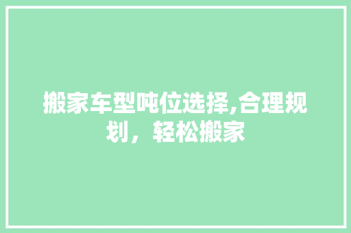 搬家车型吨位选择,合理规划，轻松搬家