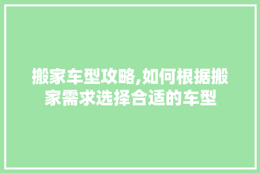 搬家车型攻略,如何根据搬家需求选择合适的车型