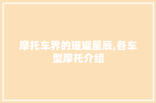 摩托车界的璀璨星辰,各车型摩托介绍 新款车型