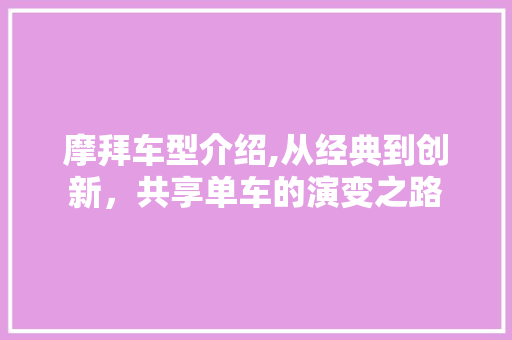 摩拜车型介绍,从经典到创新，共享单车的演变之路