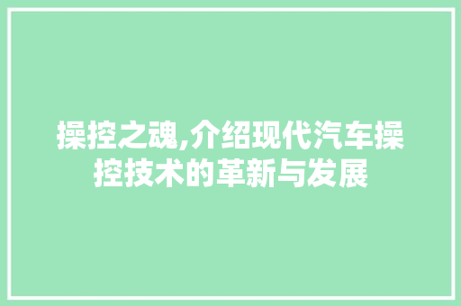 操控之魂,介绍现代汽车操控技术的革新与发展