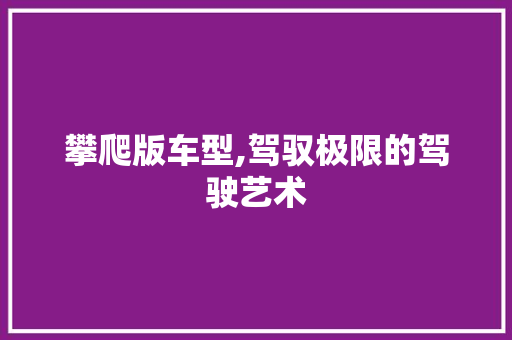攀爬版车型,驾驭极限的驾驶艺术