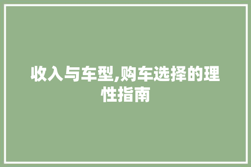 收入与车型,购车选择的理性指南