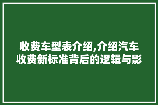 收费车型表介绍,介绍汽车收费新标准背后的逻辑与影响