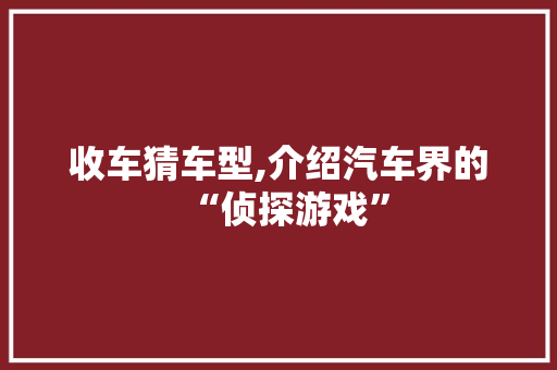 收车猜车型,介绍汽车界的“侦探游戏”
