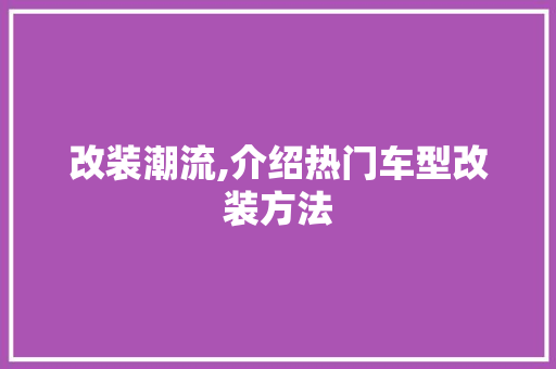 改装潮流,介绍热门车型改装方法