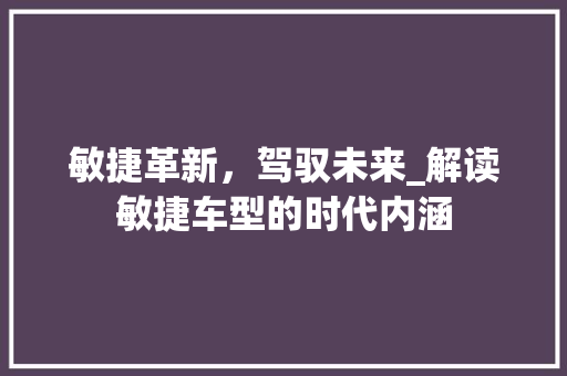 敏捷革新，驾驭未来_解读敏捷车型的时代内涵