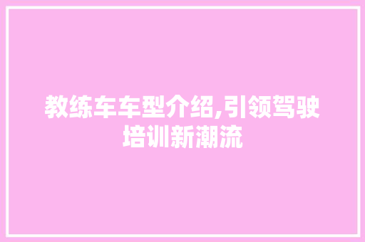 教练车车型介绍,引领驾驶培训新潮流