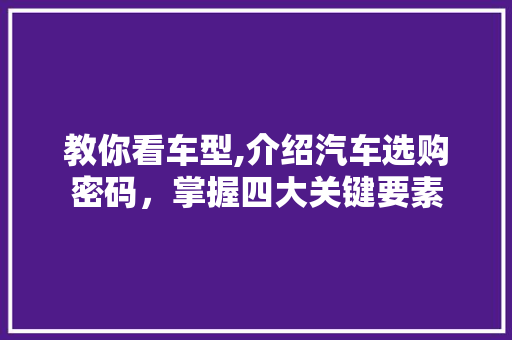 教你看车型,介绍汽车选购密码，掌握四大关键要素