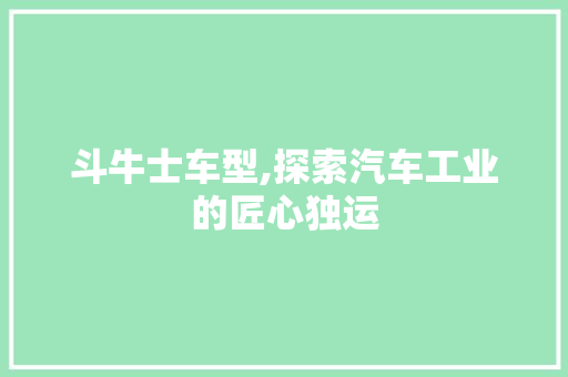 斗牛士车型,探索汽车工业的匠心独运