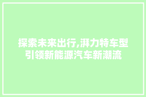 探索未来出行,湃力特车型引领新能源汽车新潮流
