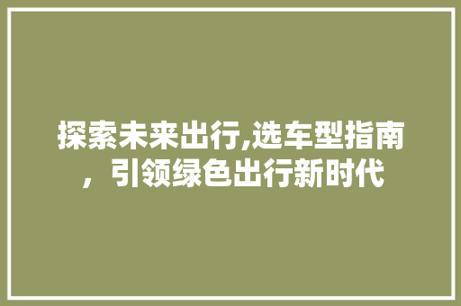 探索未来出行,选车型指南，引领绿色出行新时代
