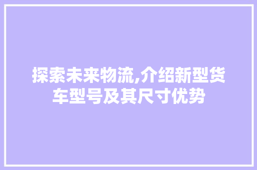 探索未来物流,介绍新型货车型号及其尺寸优势
