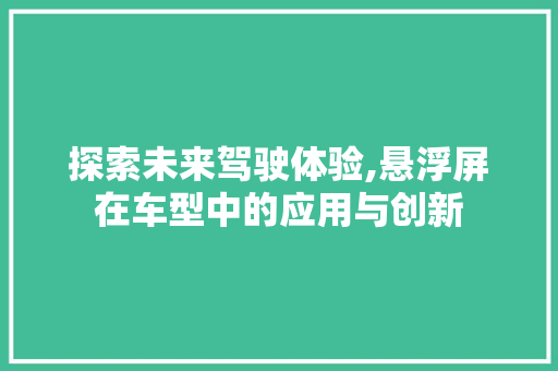 探索未来驾驶体验,悬浮屏在车型中的应用与创新
