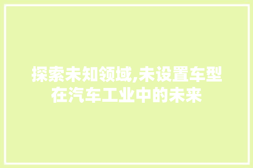 探索未知领域,未设置车型在汽车工业中的未来
