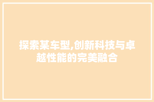 探索某车型,创新科技与卓越性能的完美融合