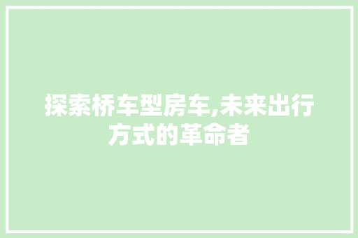 探索桥车型房车,未来出行方式的革命者