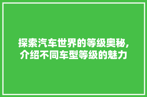探索汽车世界的等级奥秘,介绍不同车型等级的魅力