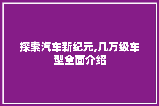 探索汽车新纪元,几万级车型全面介绍