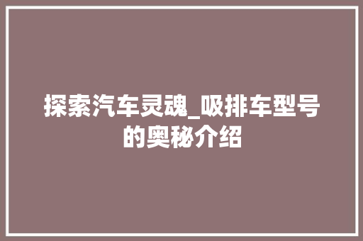 探索汽车灵魂_吸排车型号的奥秘介绍