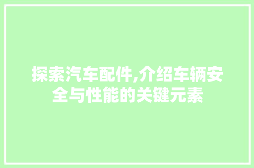 探索汽车配件,介绍车辆安全与性能的关键元素