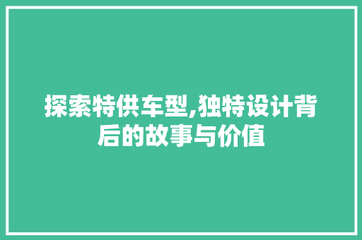 探索特供车型,独特设计背后的故事与价值 变速箱配件