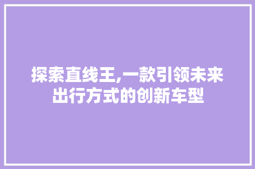 探索直线王,一款引领未来出行方式的创新车型
