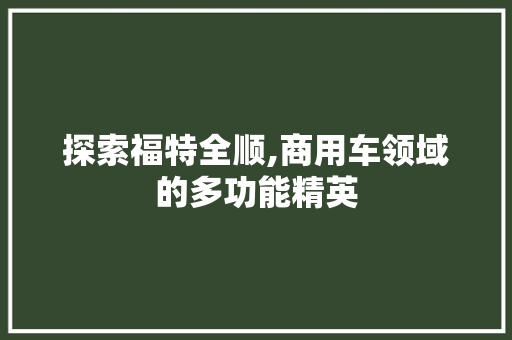探索福特全顺,商用车领域的多功能精英