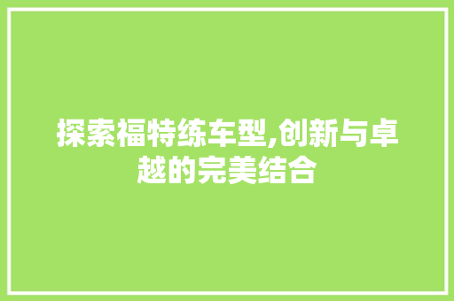 探索福特练车型,创新与卓越的完美结合