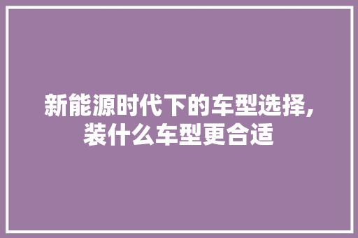 新能源时代下的车型选择,装什么车型更合适