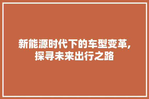 新能源时代下的车型变革,探寻未来出行之路