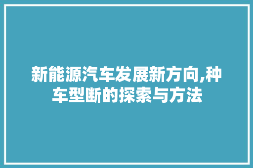 新能源汽车发展新方向,种车型断的探索与方法