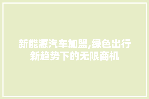 新能源汽车加盟,绿色出行新趋势下的无限商机