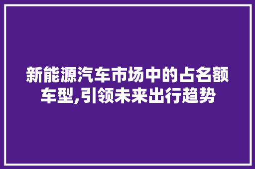 新能源汽车市场中的占名额车型,引领未来出行趋势