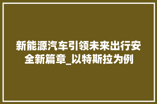 新能源汽车引领未来出行安全新篇章_以特斯拉为例
