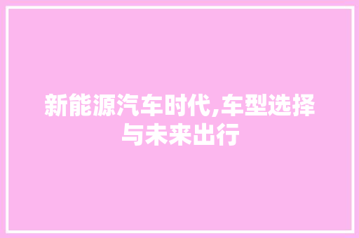 新能源汽车时代,车型选择与未来出行