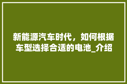 新能源汽车时代，如何根据车型选择合适的电池_介绍电池与车型匹配的艺术