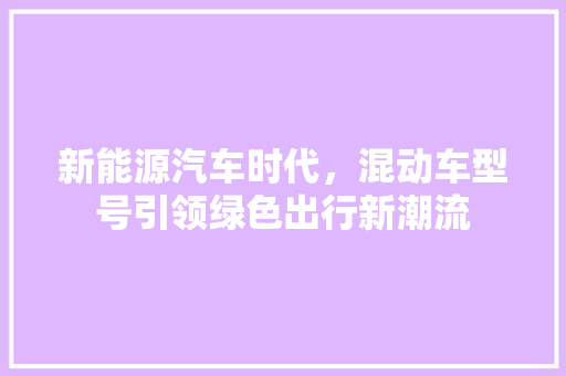 新能源汽车时代，混动车型号引领绿色出行新潮流