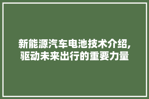 新能源汽车电池技术介绍,驱动未来出行的重要力量