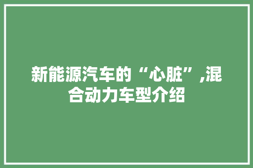 新能源汽车的“心脏”,混合动力车型介绍