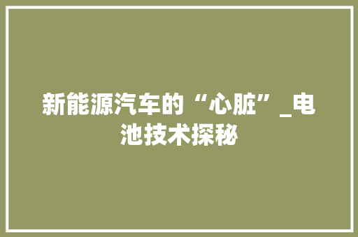 新能源汽车的“心脏”_电池技术探秘